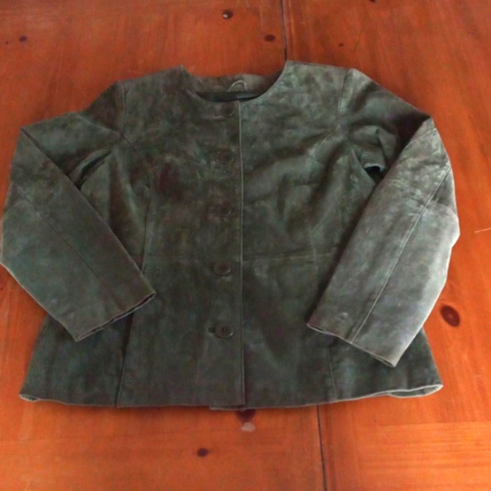 Coldwater Creek Forest Green Suede Leather Shacket Large